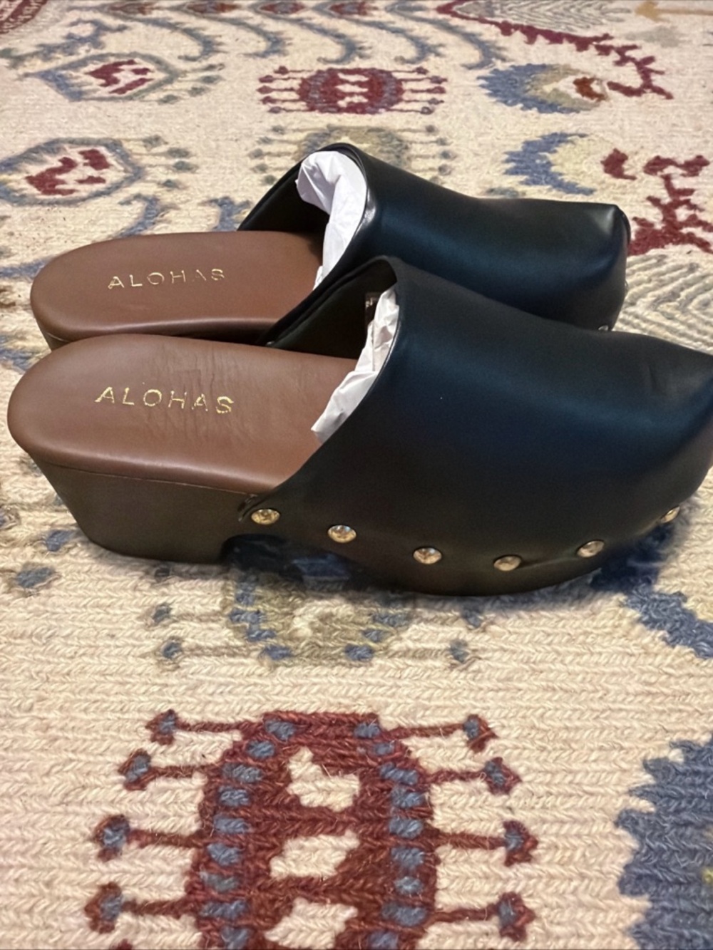 Free People Alohas Black Harley Clogs Size 38 Women’s Leather Free People NWOB - Picture 4 of 6